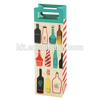 kraft paper bag for wine bottle/ customized paper gift bag with die cut handle