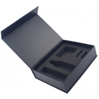 Custom matte black book shaped gift box with gold foil stamping